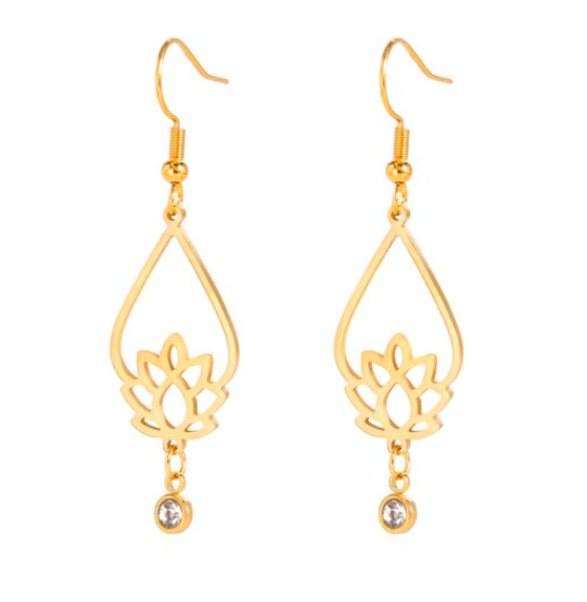 Pendientes flor de loto en acero dorado